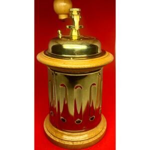 Vintage Manual Coffee Grinder Brass & Wood Hand Crank Burr Mill Kitchen Decor